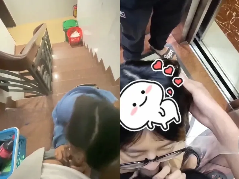 Em đang mút củ khoải thì thang máy có người vào, vừa hồi hộp vừa nứng